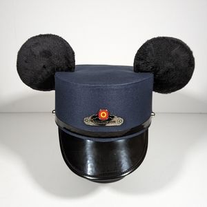 Disney Parks Blue Mickey Mouse Ears Conductor Hat Red Car Trolly Adult Large /XL